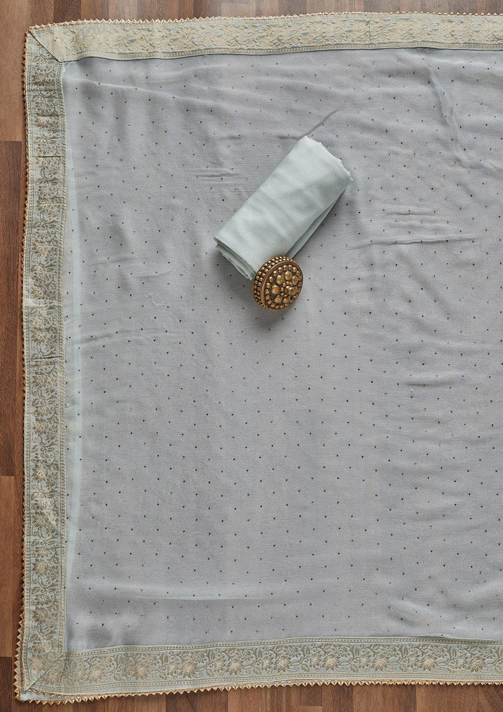 Sky Blue Zariwork Georgette Unstitched Salwar Suit - Koskii