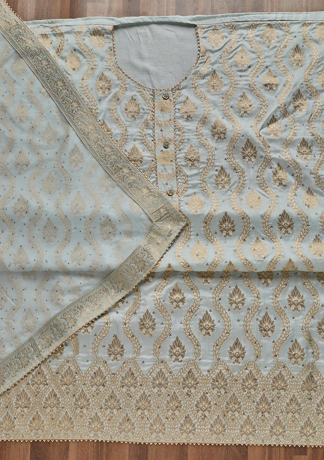 Sky Blue Zariwork Georgette Unstitched Salwar Suit - Koskii