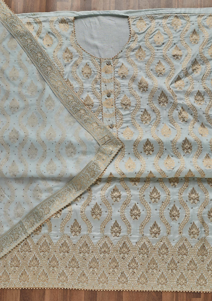 Sky Blue Zariwork Georgette Unstitched Salwar Suit - Koskii