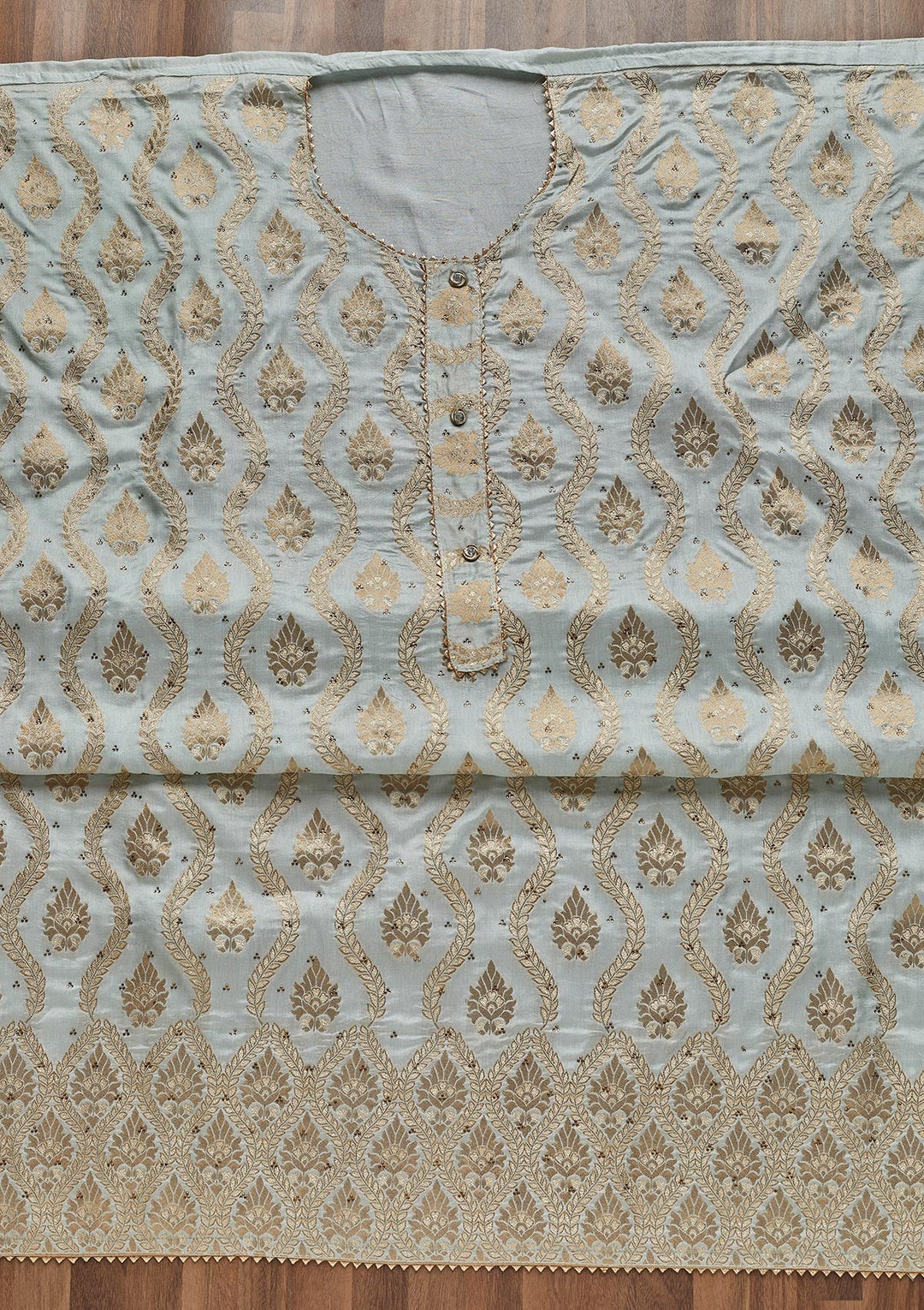 Sky Blue Zariwork Georgette Unstitched Salwar Suit - Koskii