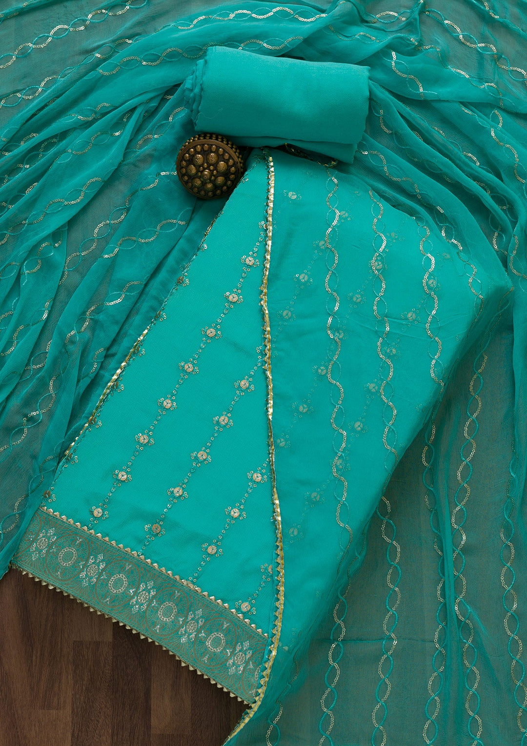 Sky Blue Zariwork Georgette Unstitched Salwar Suit-Koskii