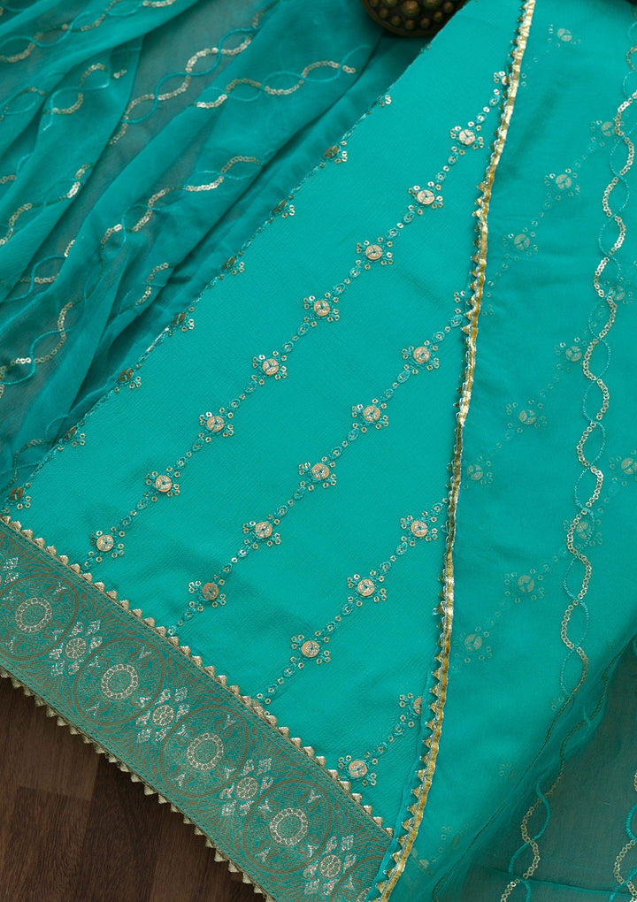 Sky Blue Zariwork Georgette Unstitched Salwar Suit-Koskii