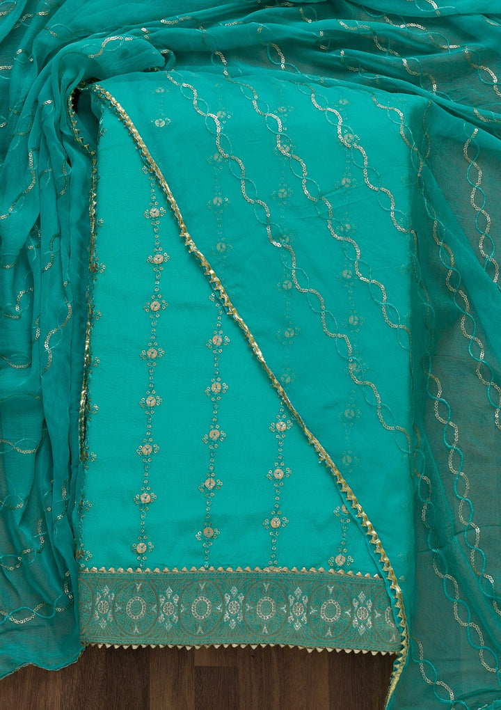 Sky Blue Zariwork Georgette Unstitched Salwar Suit-Koskii