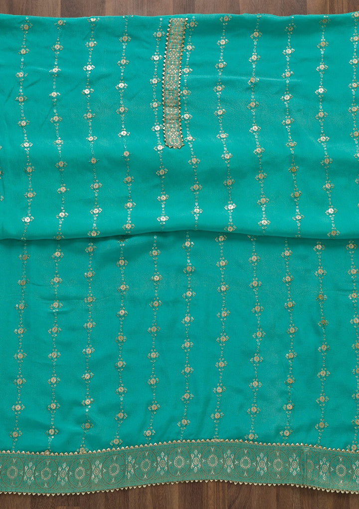 Sky Blue Zariwork Georgette Unstitched Salwar Suit-Koskii