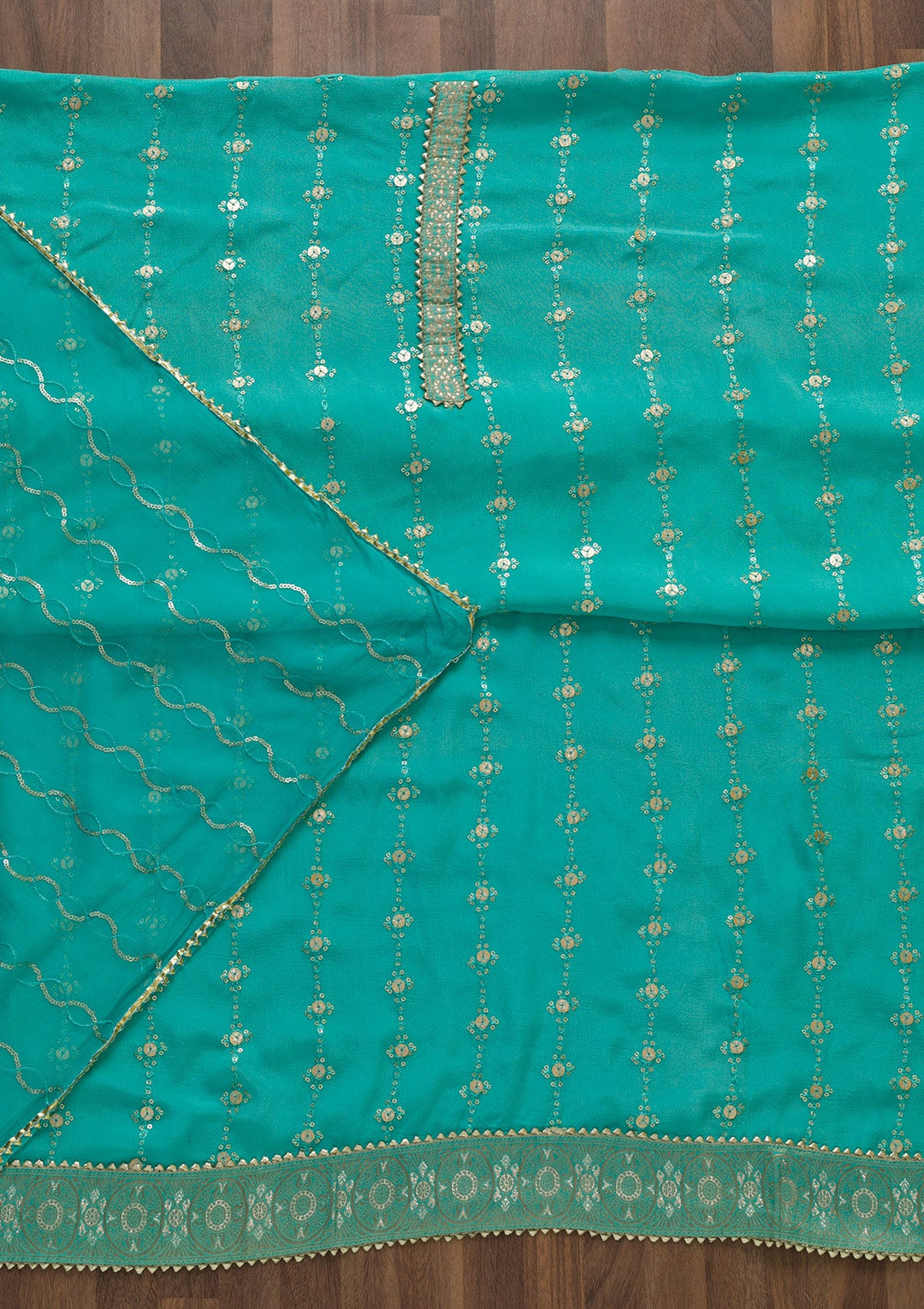Sky Blue Zariwork Georgette Unstitched Salwar Suit-Koskii