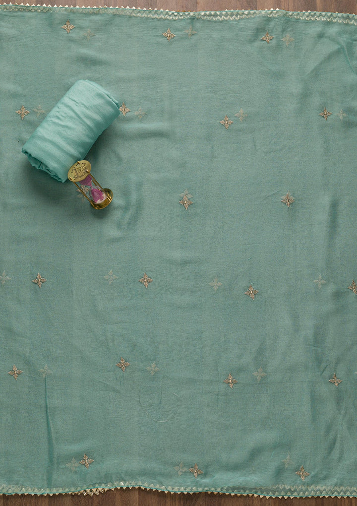 Sky Blue Zariwork Georgette Unstitched Salwar Suit-Koskii