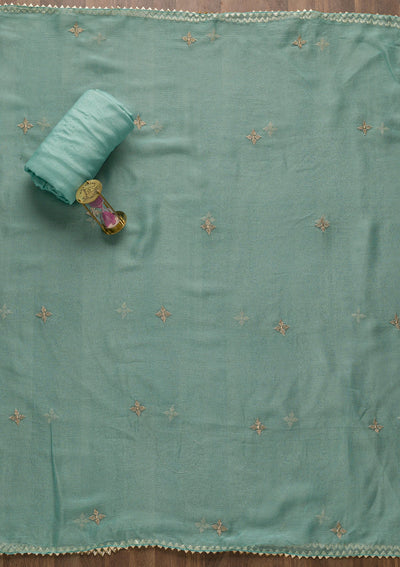 Sky Blue Zariwork Georgette Unstitched Salwar Suit-Koskii