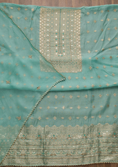 Sky Blue Zariwork Georgette Unstitched Salwar Suit-Koskii