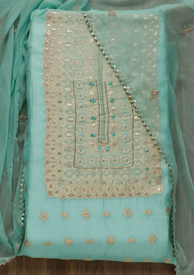 Sky Blue Zariwork Georgette Unstitched Salwar Suit-Koskii