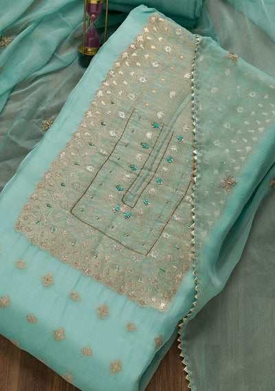Sky Blue Zariwork Georgette Unstitched Salwar Suit-Koskii
