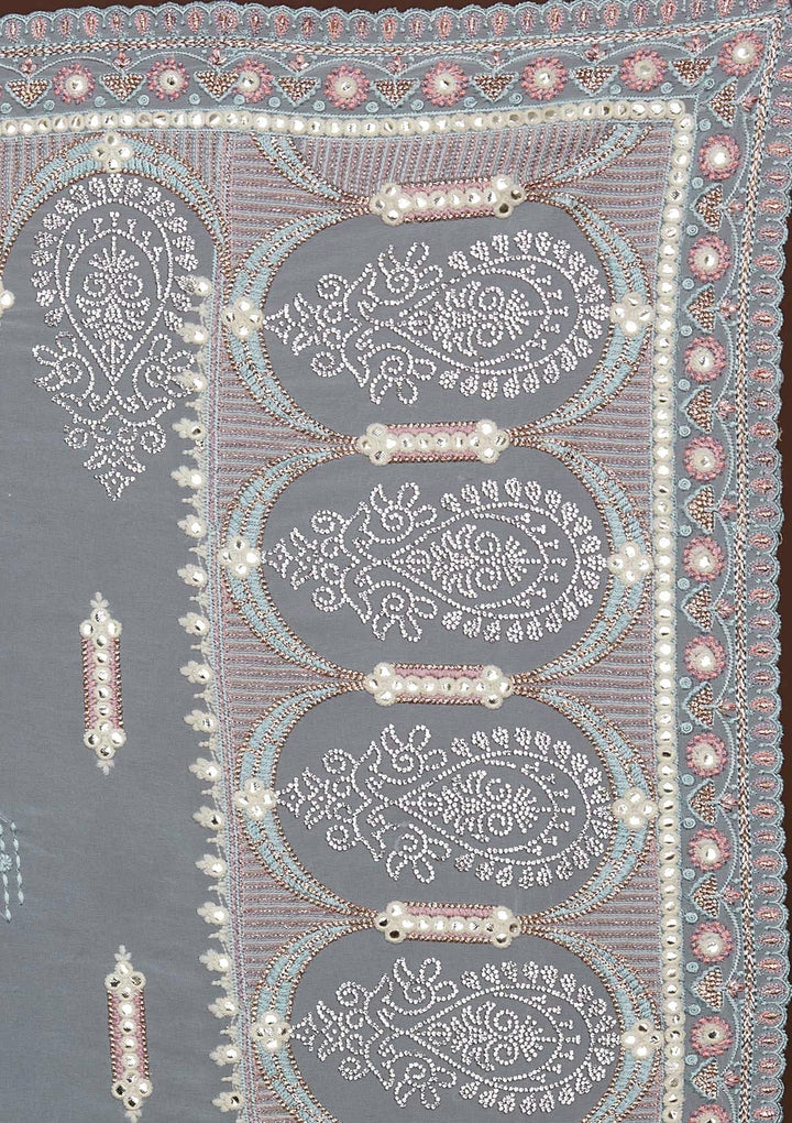 Sky Blue Zariwork Georgette Saree-Koskii