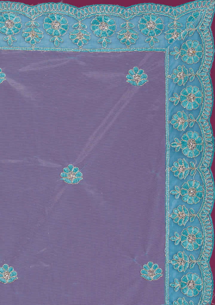 Sky Blue Zariwork Net Semi-Stitched Lehenga-Koskii