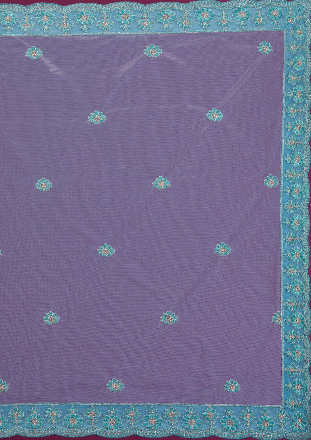 Sky Blue Zariwork Net Semi-Stitched Lehenga-Koskii