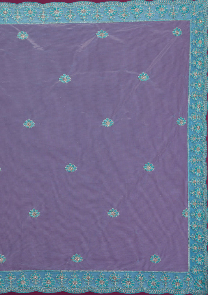 Sky Blue Zariwork Net Semi-Stitched Lehenga-Koskii