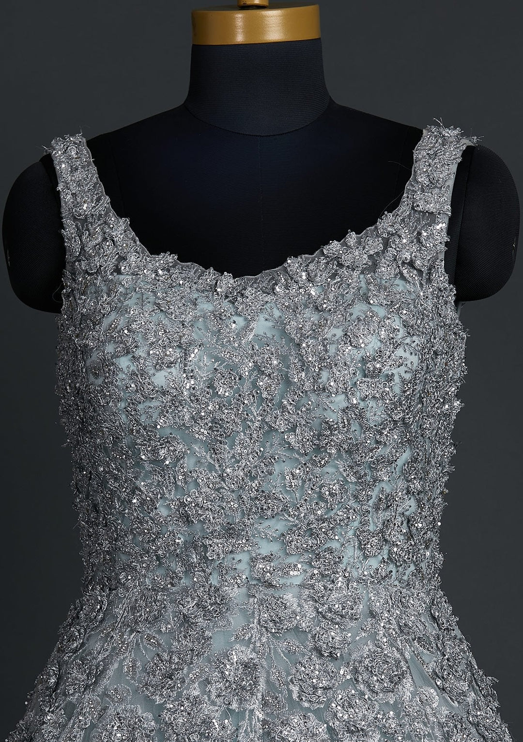 Sky Blue Zariwork Net Designer Gown - koskii