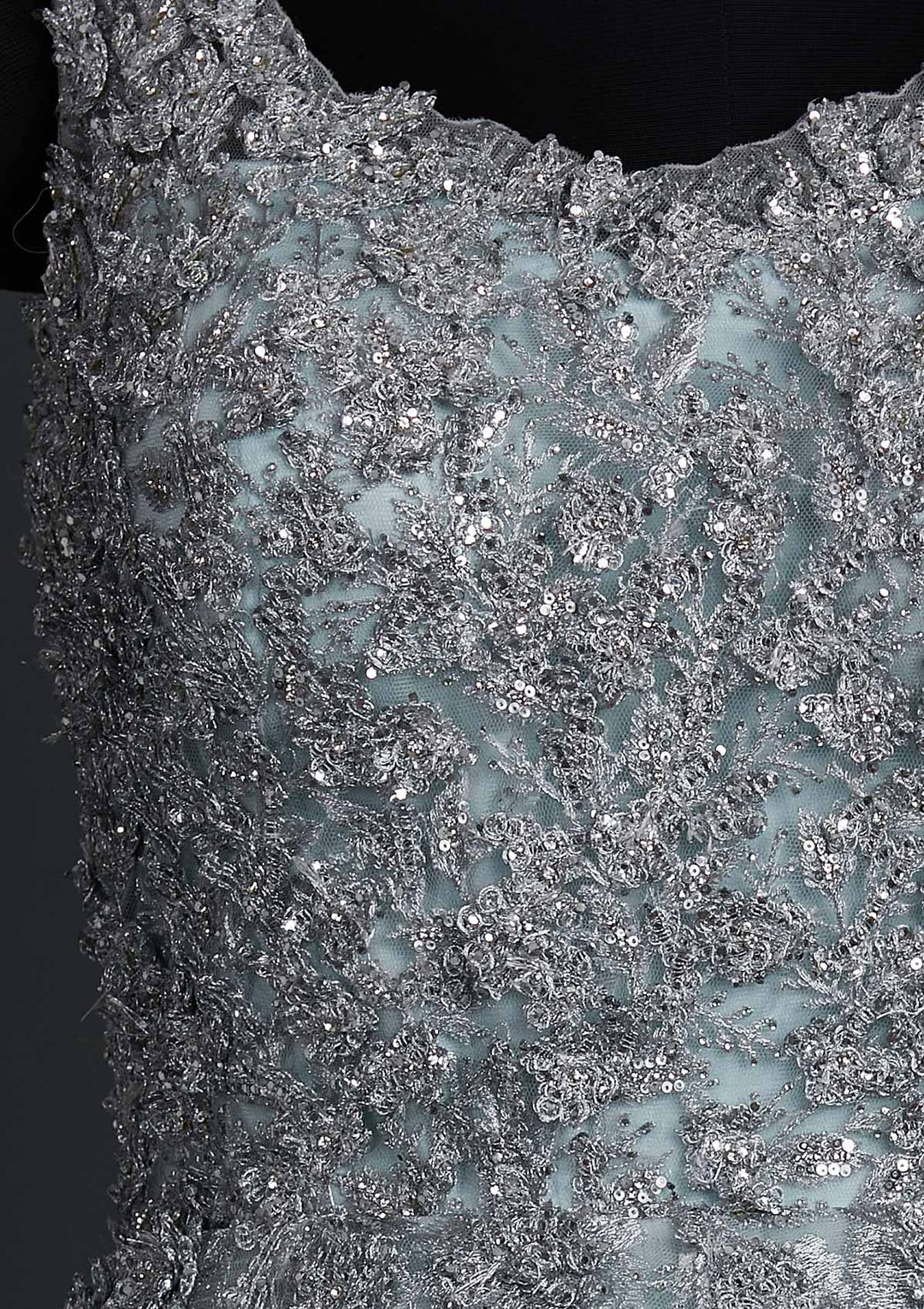 Sky Blue Zariwork Net Designer Gown - koskii
