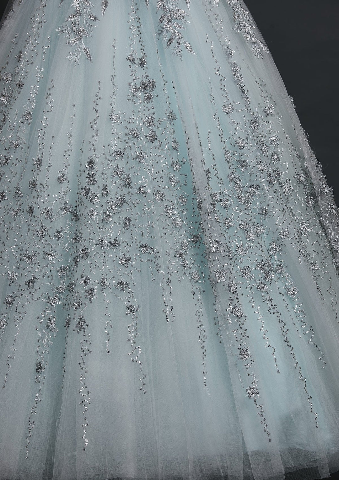 Sky Blue Zariwork Net Designer Gown - koskii