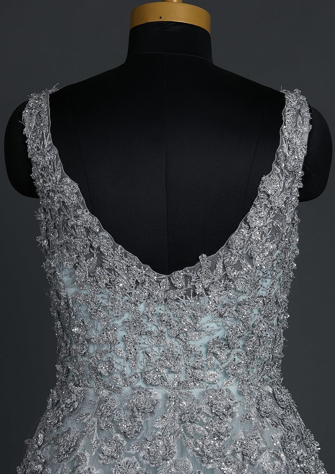 Sky Blue Zariwork Net Designer Gown - koskii