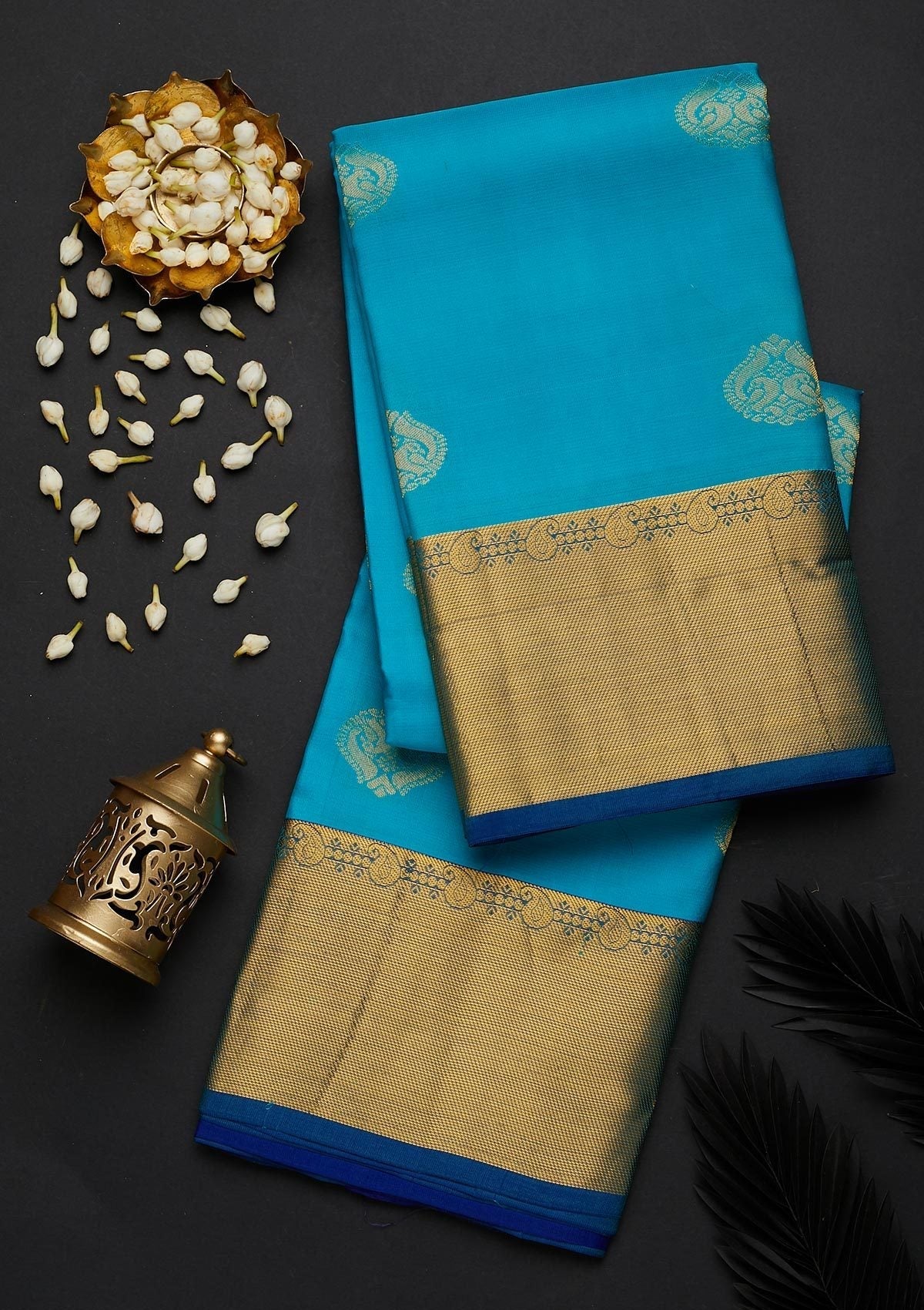 Sky Blue Zariwork Pure Silk Designer Saree - Koskii
