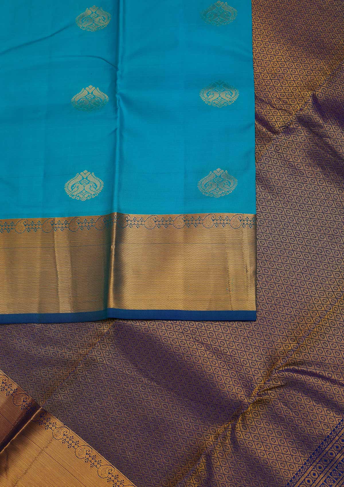 Sky Blue Zariwork Pure Silk Designer Saree - Koskii