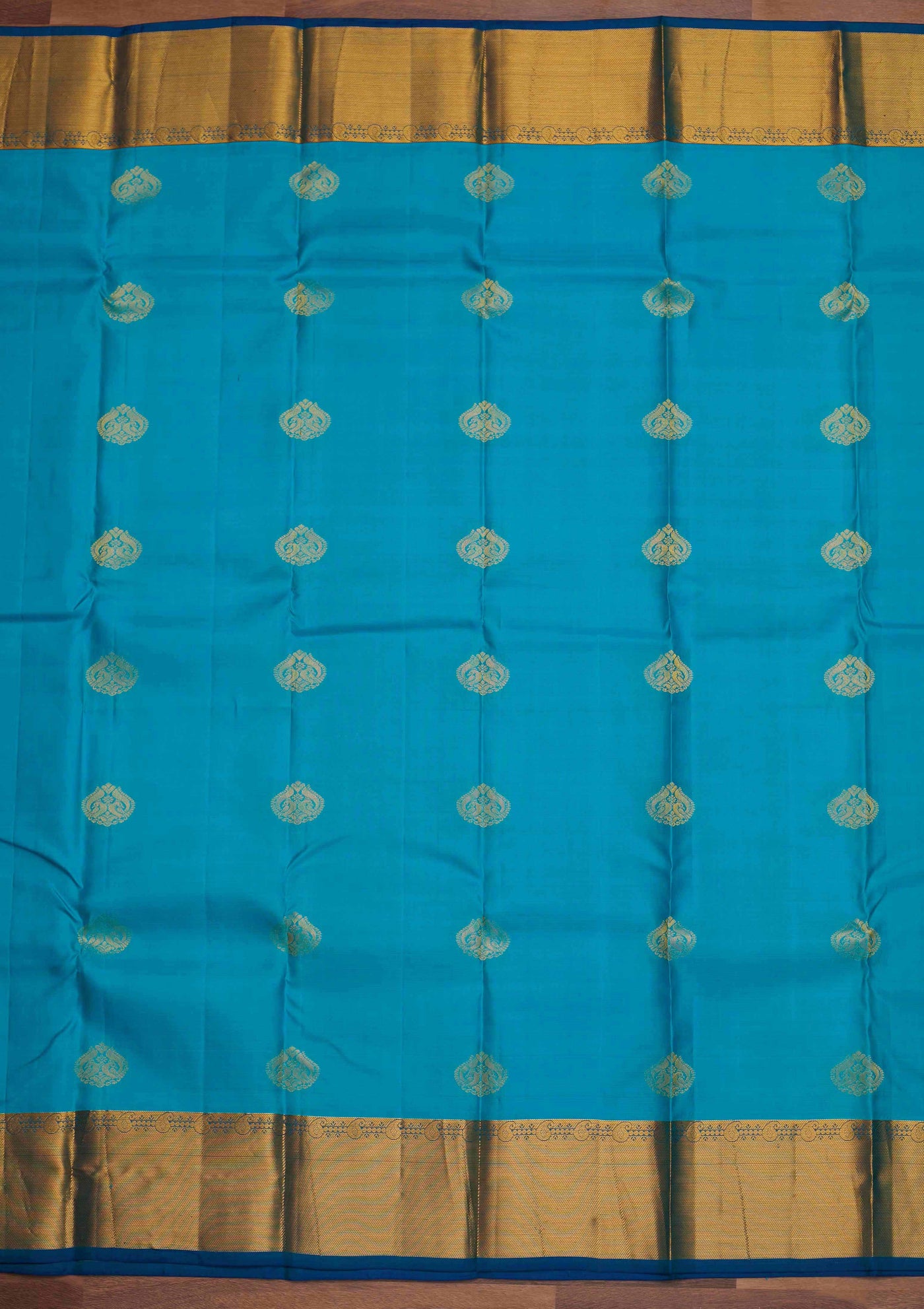 Sky Blue Zariwork Pure Silk Designer Saree - Koskii
