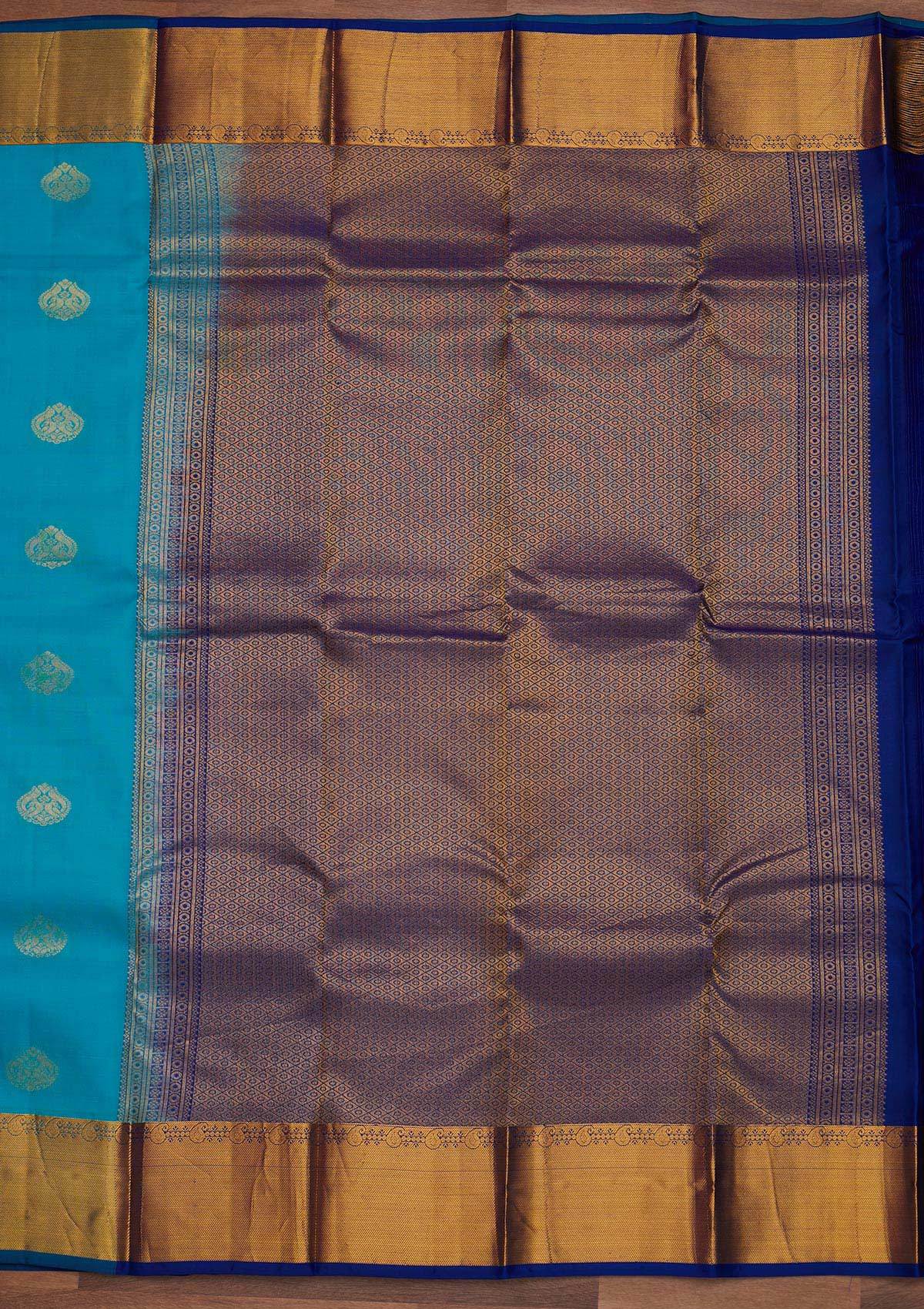 Sky Blue Zariwork Pure Silk Designer Saree - Koskii