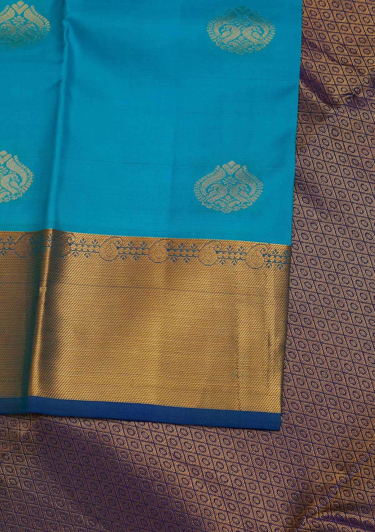 Sky Blue Zariwork Pure Silk Designer Saree - Koskii