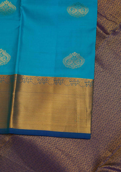 Sky Blue Zariwork Pure Silk Designer Saree - Koskii
