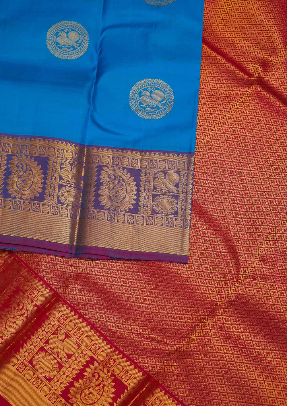 Sky Blue Zariwork Pure Silk Designer Saree - Koskii