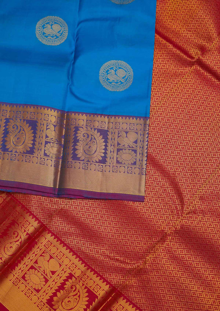 Sky Blue Zariwork Pure Silk Designer Saree - Koskii