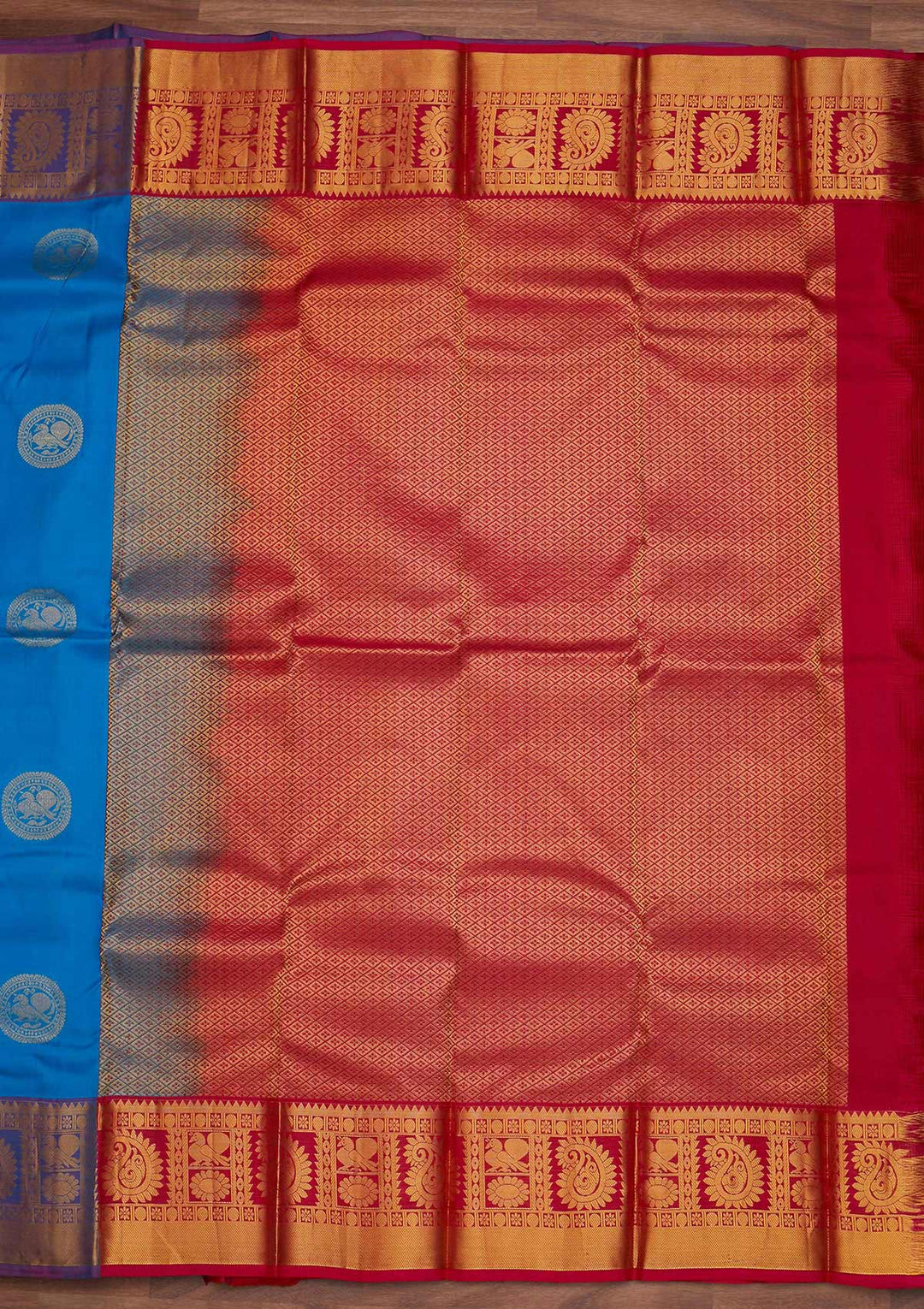 Sky Blue Zariwork Pure Silk Designer Saree - Koskii