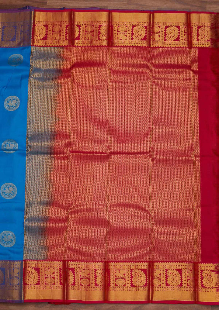 Sky Blue Zariwork Pure Silk Designer Saree - Koskii
