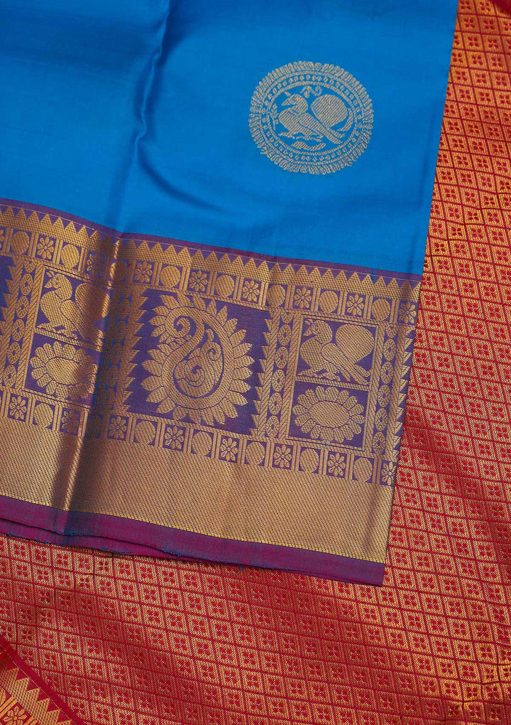 Sky Blue Zariwork Pure Silk Designer Saree - Koskii