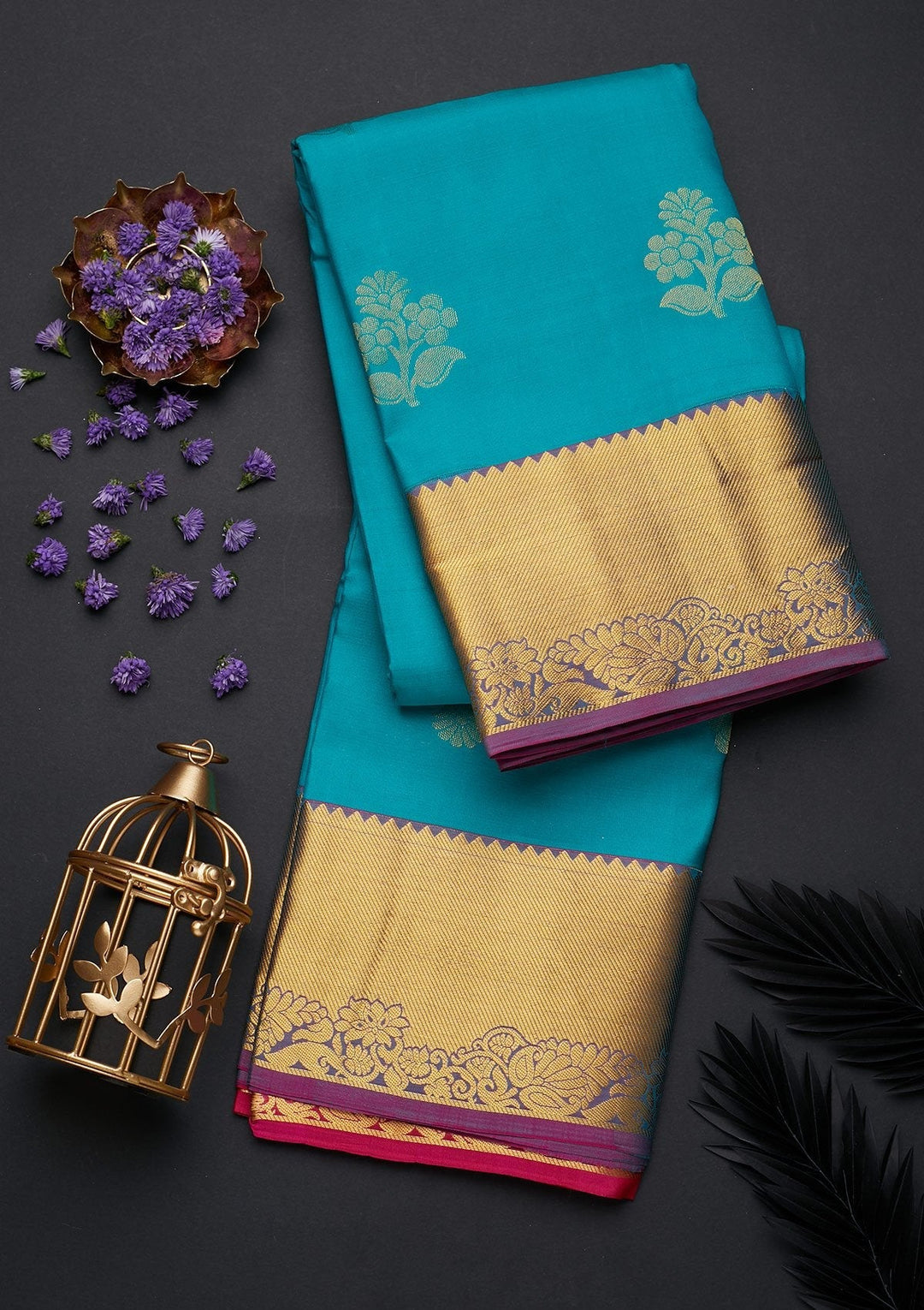 Sky Blue Zariwork Pure Silk Designer Saree - Koskii