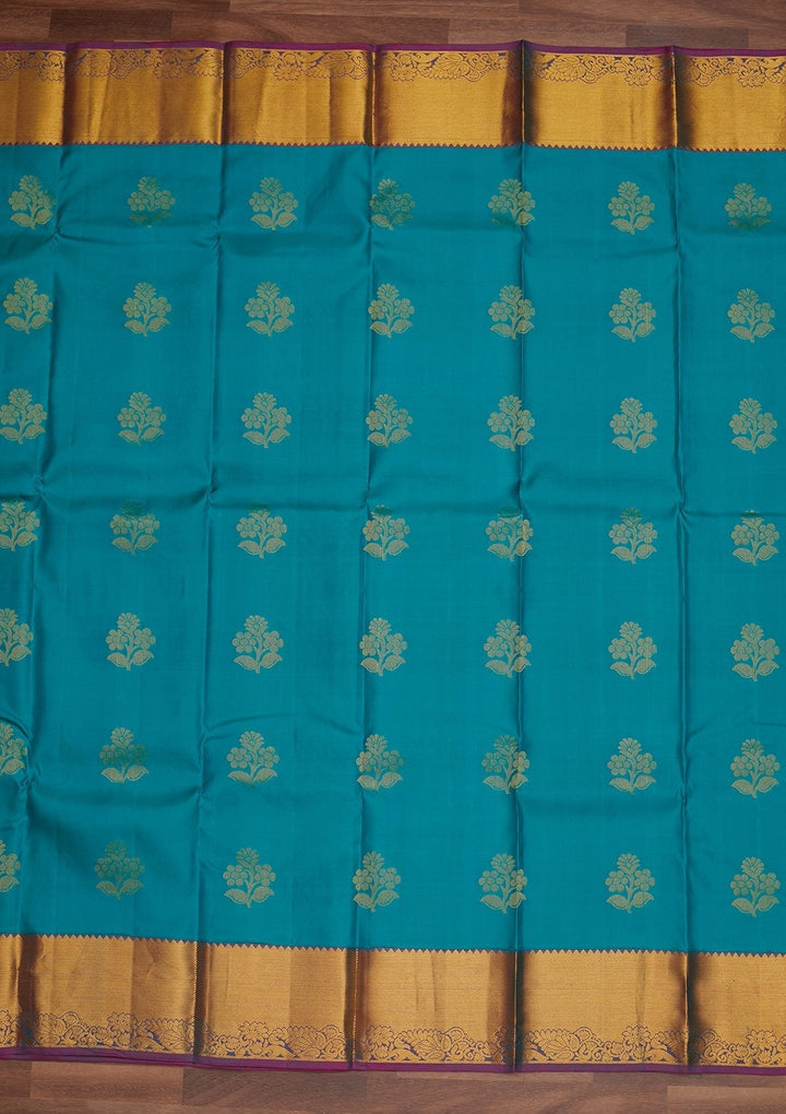 Sky Blue Zariwork Pure Silk Designer Saree - Koskii
