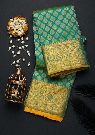 Sky Blue Zariwork Pure Silk Designer Saree - Koskii