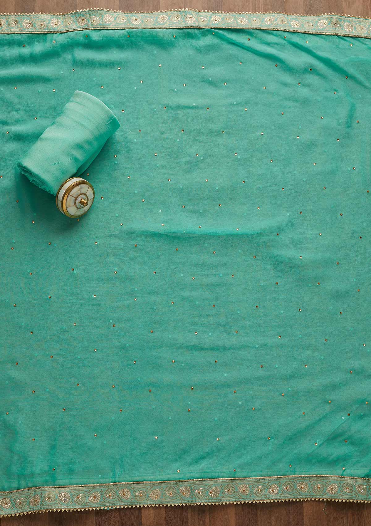 Sky Blue Zariwork Raw Silk Unstitched Salwar Suit-Koskii