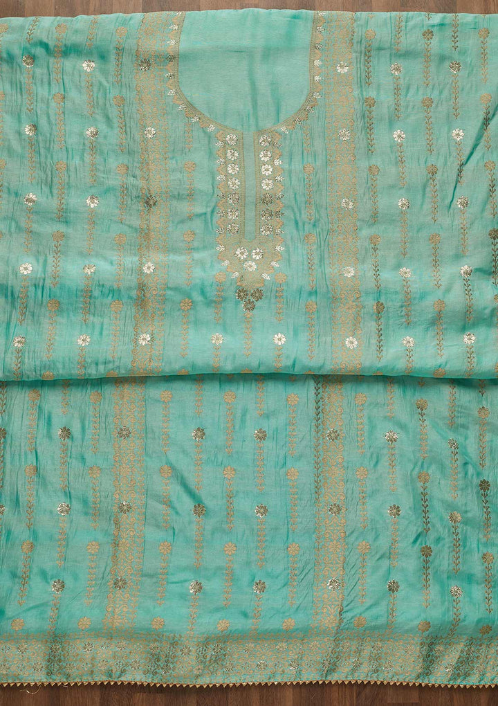 Sky Blue Zariwork Semi Crepe Unstitched Salwar Suit-Koskii