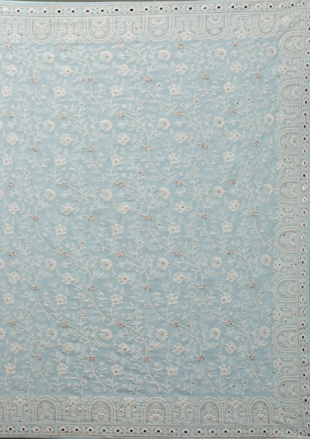 Sky Blue Chikankari Georgette Saree-Koskii