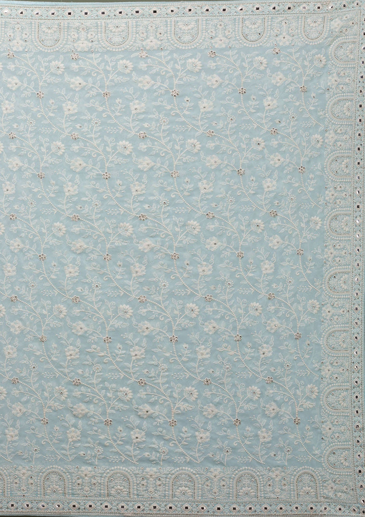 Sky Blue Chikankari Georgette Saree-Koskii