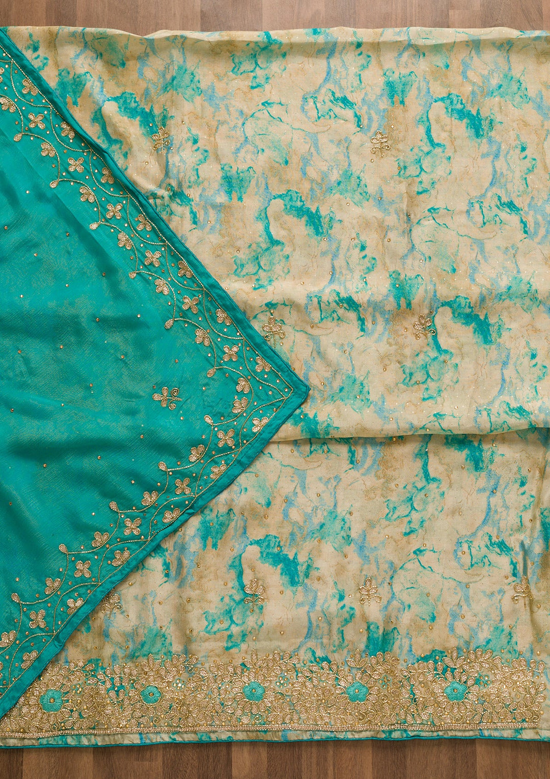 Sky Blue Cutdana Semi Crepe Unstitched Salwar Kameez-Koskii