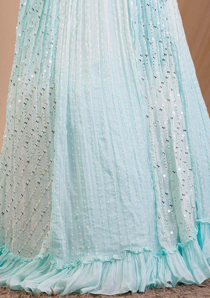 Sky Blue Sequins Georgette Readymade Lehenga-Koskii