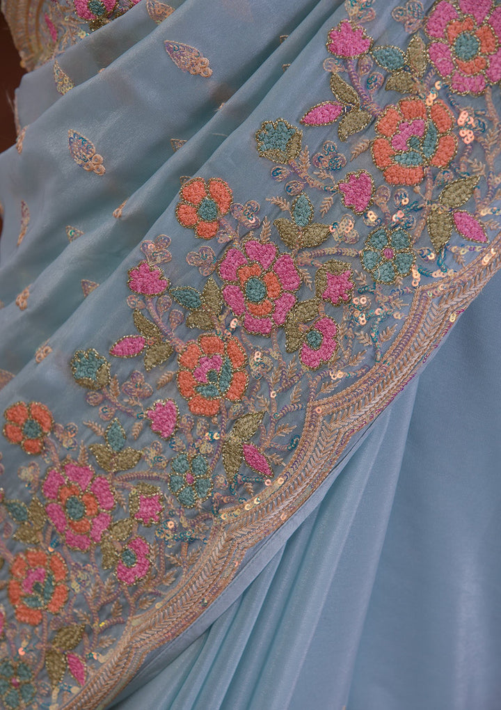 Mustard Sequins Work Raw Silk Designer Saree-Koskii