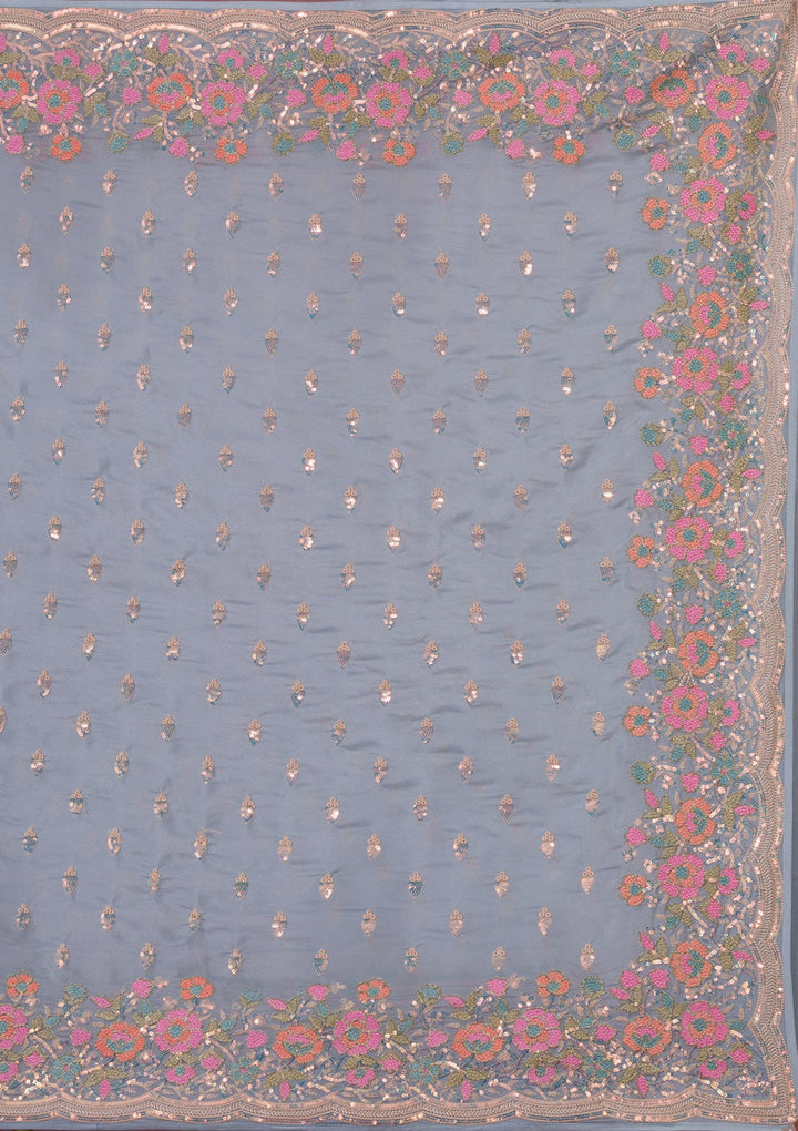 Wine Sequins Work Raw Silk Designer Saree-Koskii