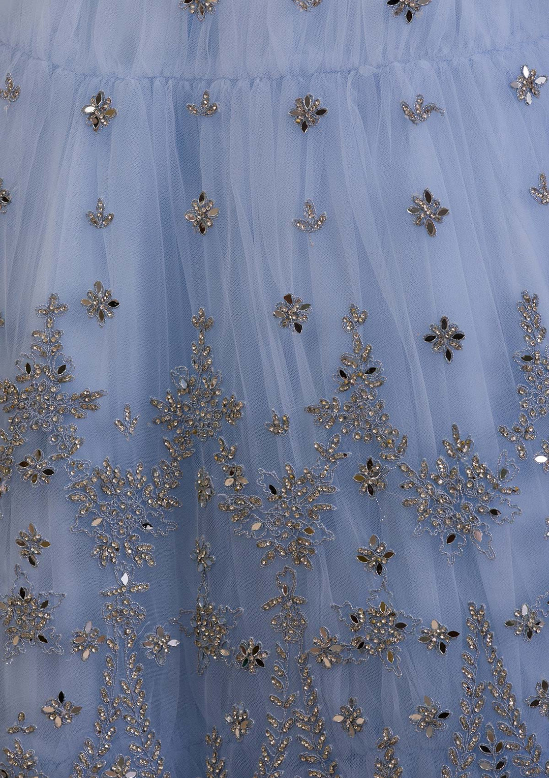 Sky Blue Stonework Net Readymade Lehenga-Koskii