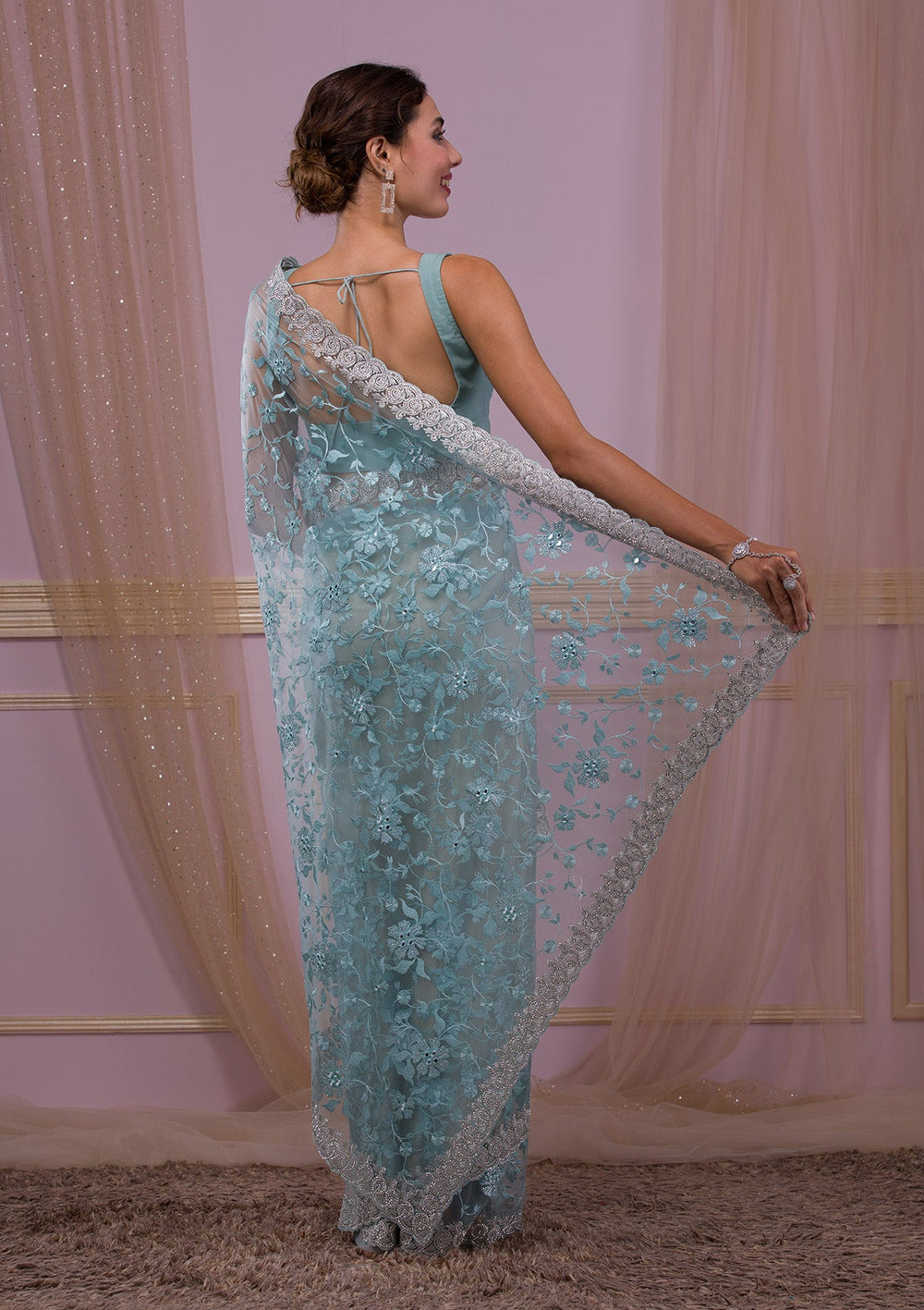 Lavender Gotapatti Organza Designer Saree-Koskii