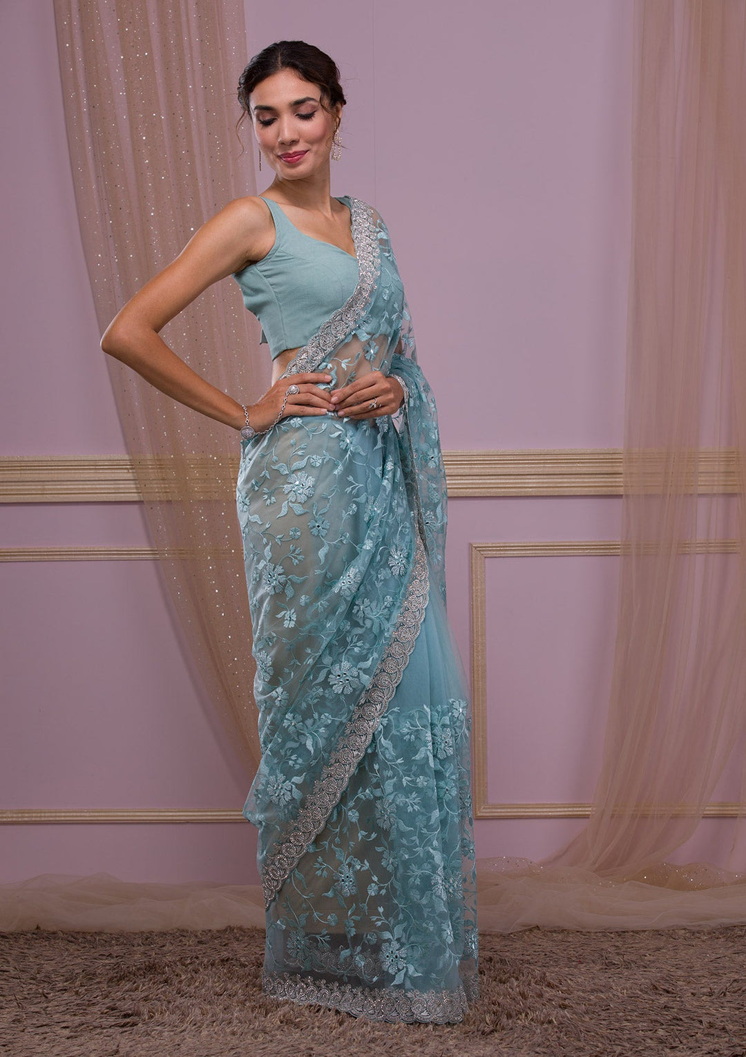 Lavender Gotapatti Organza Designer Saree-Koskii