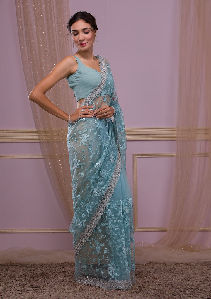 Lavender Gotapatti Organza Designer Saree-Koskii