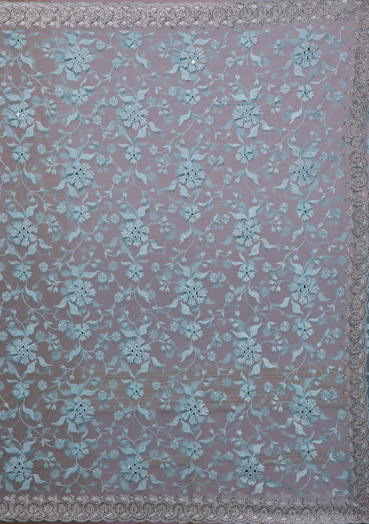 Sky Blue Gotapatti Organza Designer Saree-Koskii