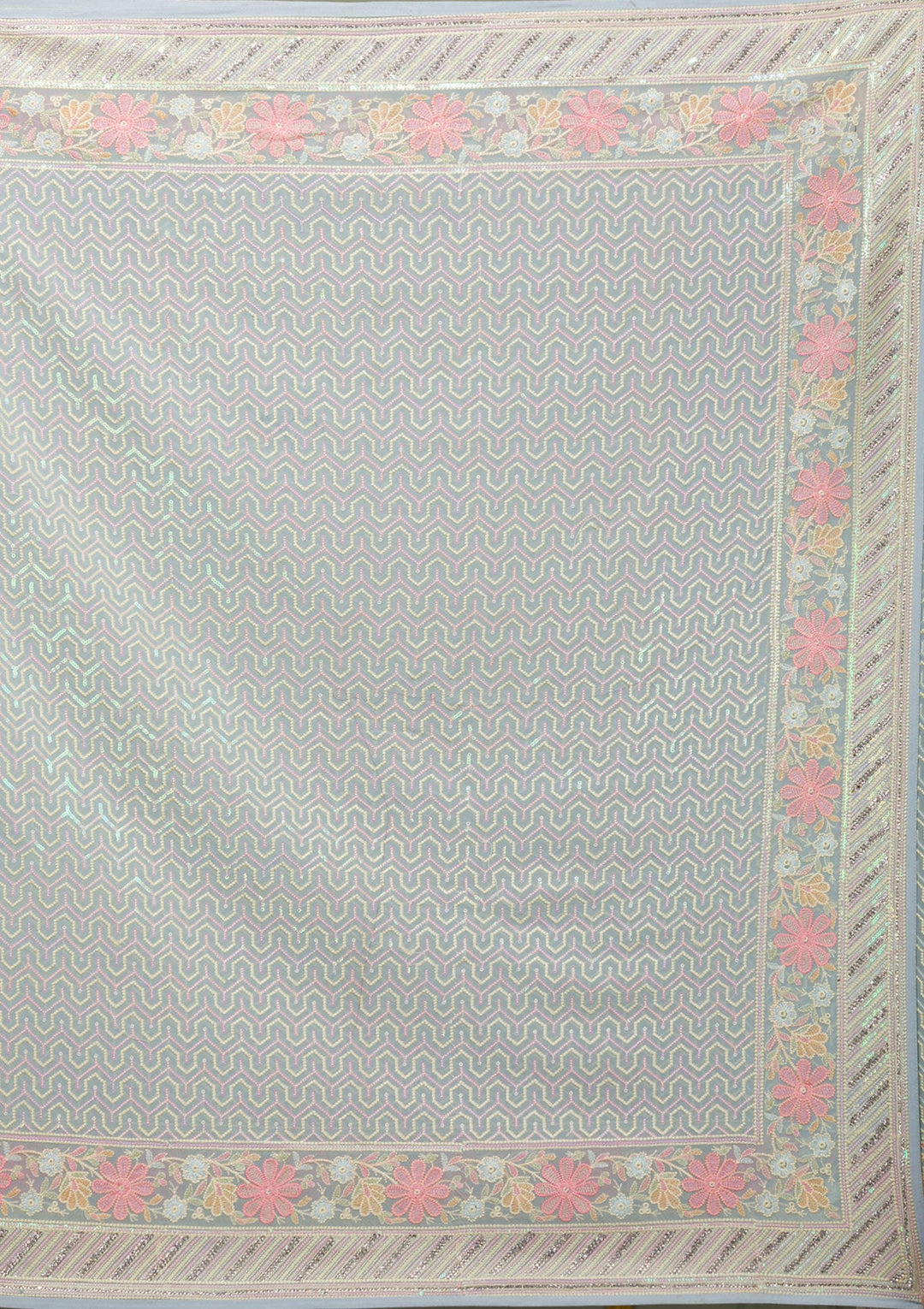 Sky Blue Threadwork Georgette Saree-Koskii